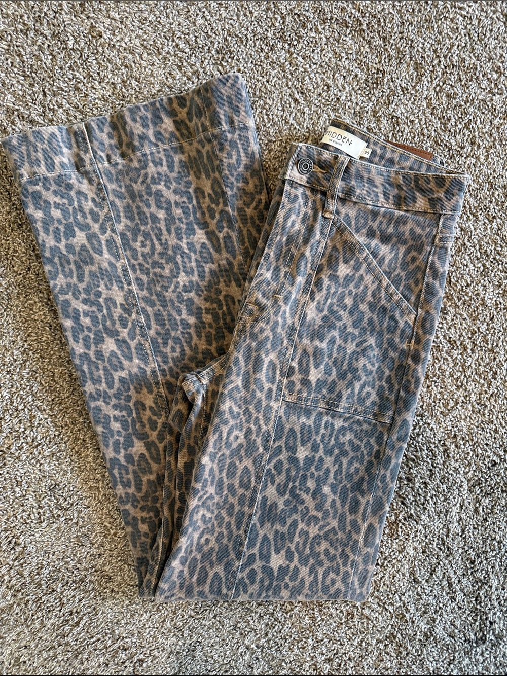 Madden Leopard Print Wide Leg Jeans - Taupe/Gray